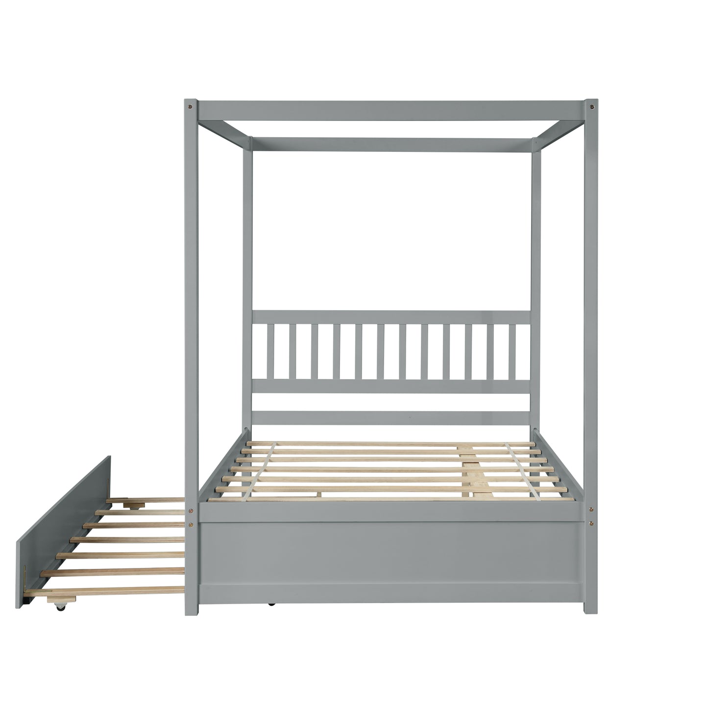 Grey Full Size Canopy Bed with Twin Trundle