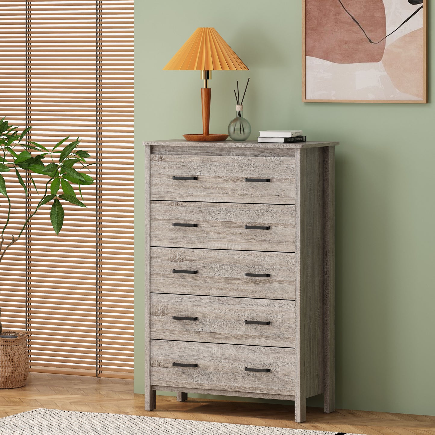 Natural Grey Tall 5 Drawer Chest