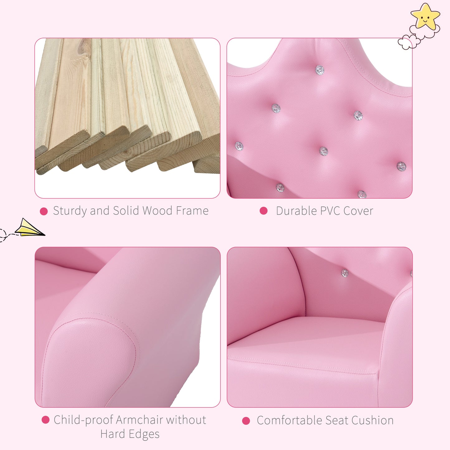 Pink Princess Upholstered Chair with Footstool