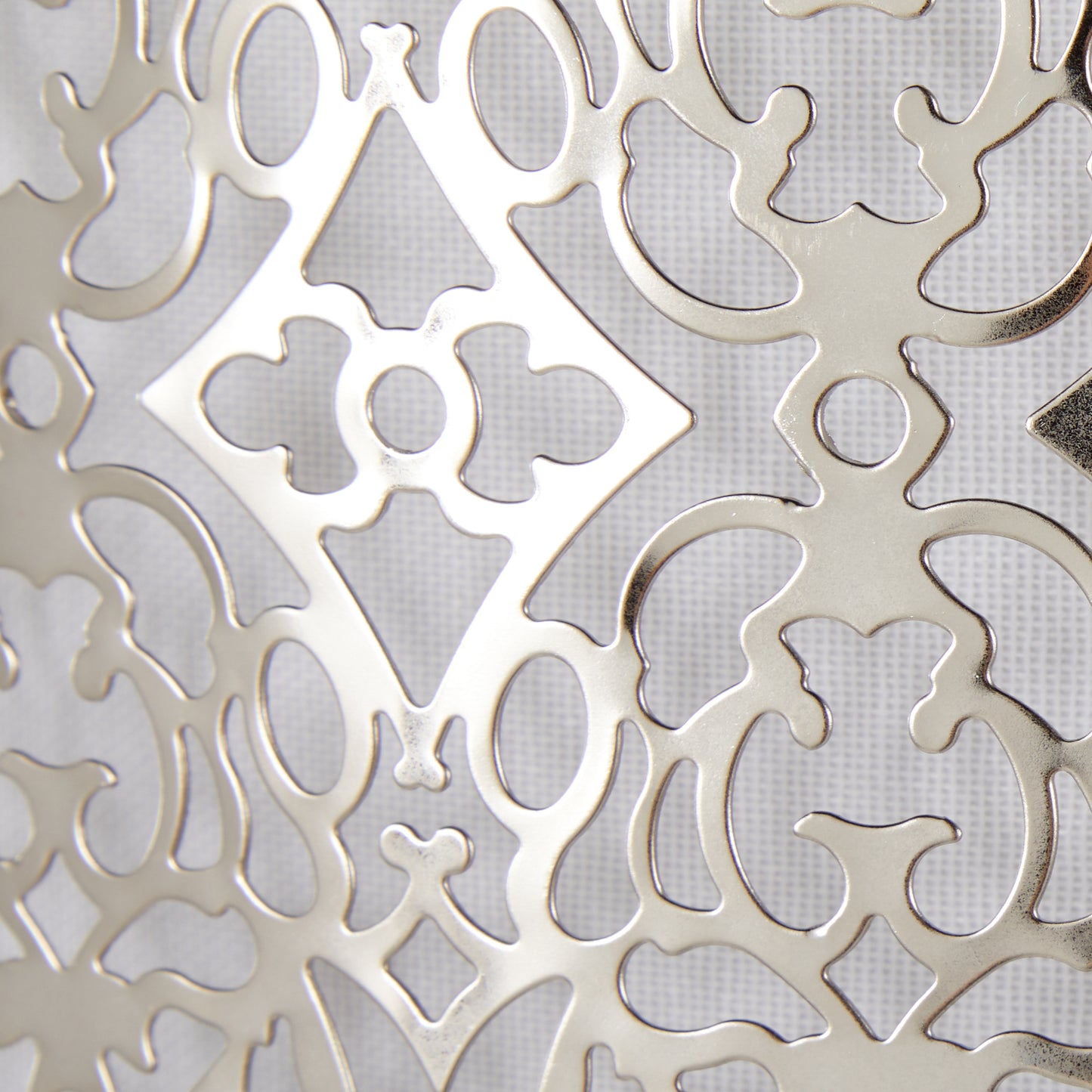 Intricate Laser Cut Metal with White Linen Shade Floor Lamp