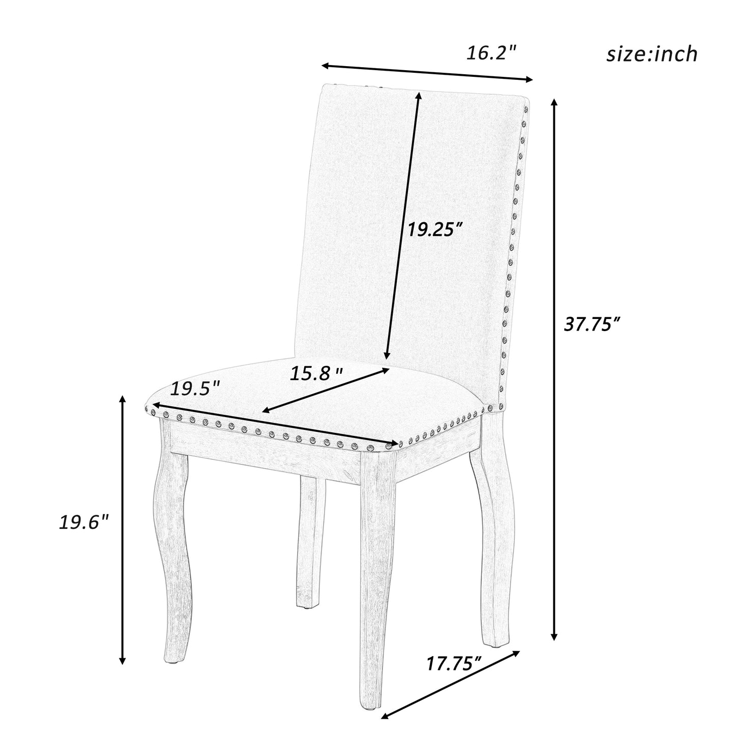 Natural Upholstered Wood Set of 4 Dining Chairs