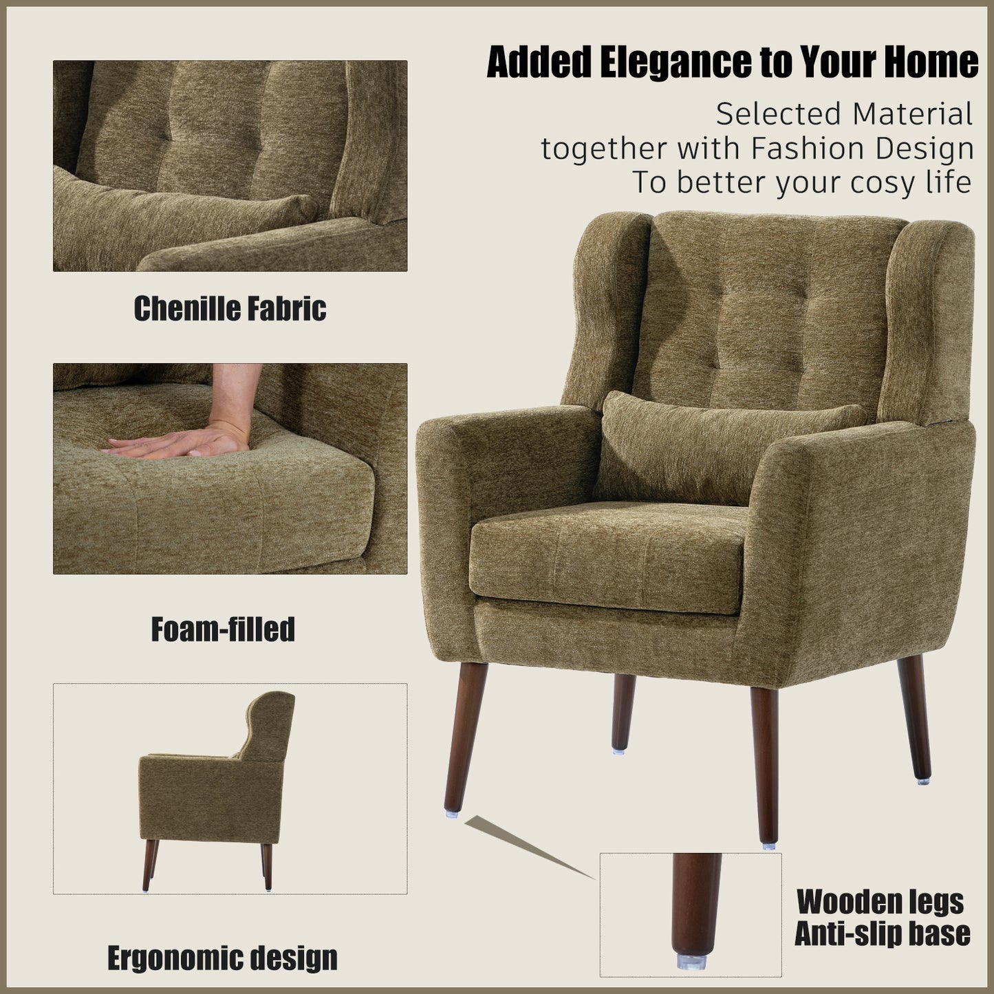 Olive Tufted Chenille Arm Chair