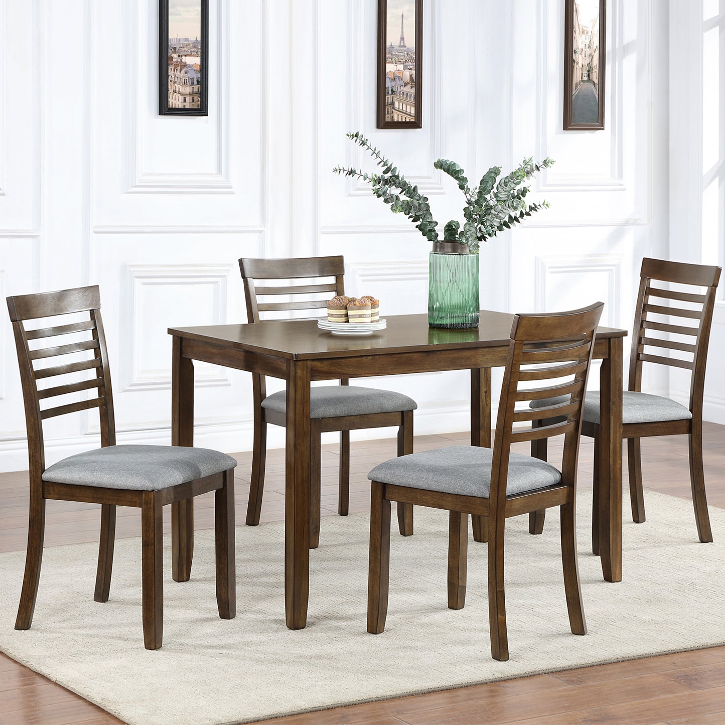 Padded Walnut Dining Chairs - Set of 4