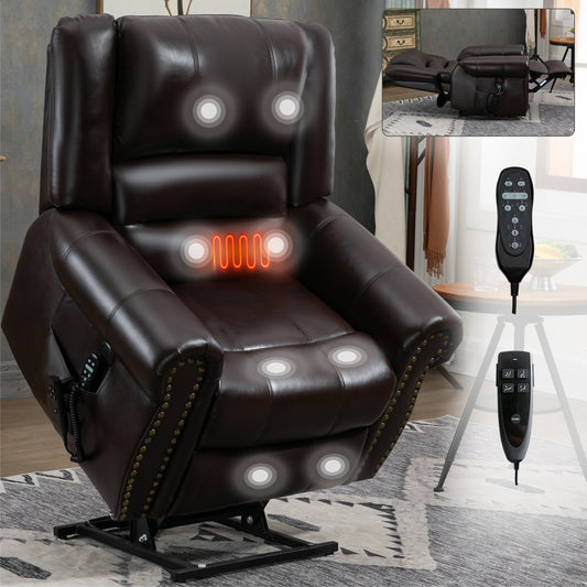 Brown Faux Leather Power Lift Heat Massage Recliner