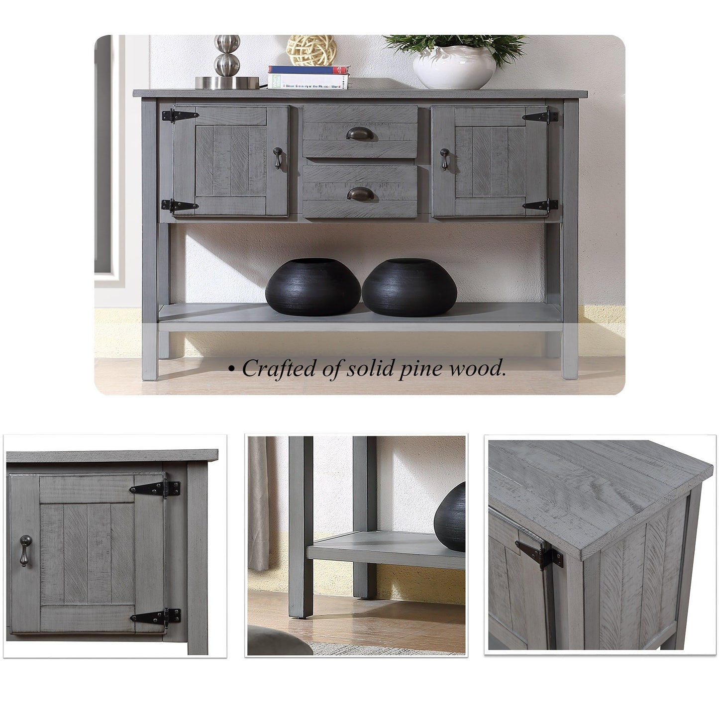 Antique Gray Sideboard Console Table