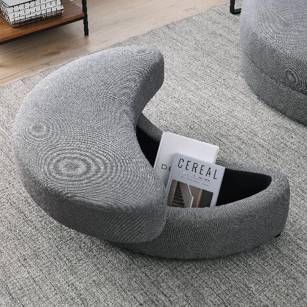 Grey Linen Swivel Accent Barrel Chairs with Storage Ottomans