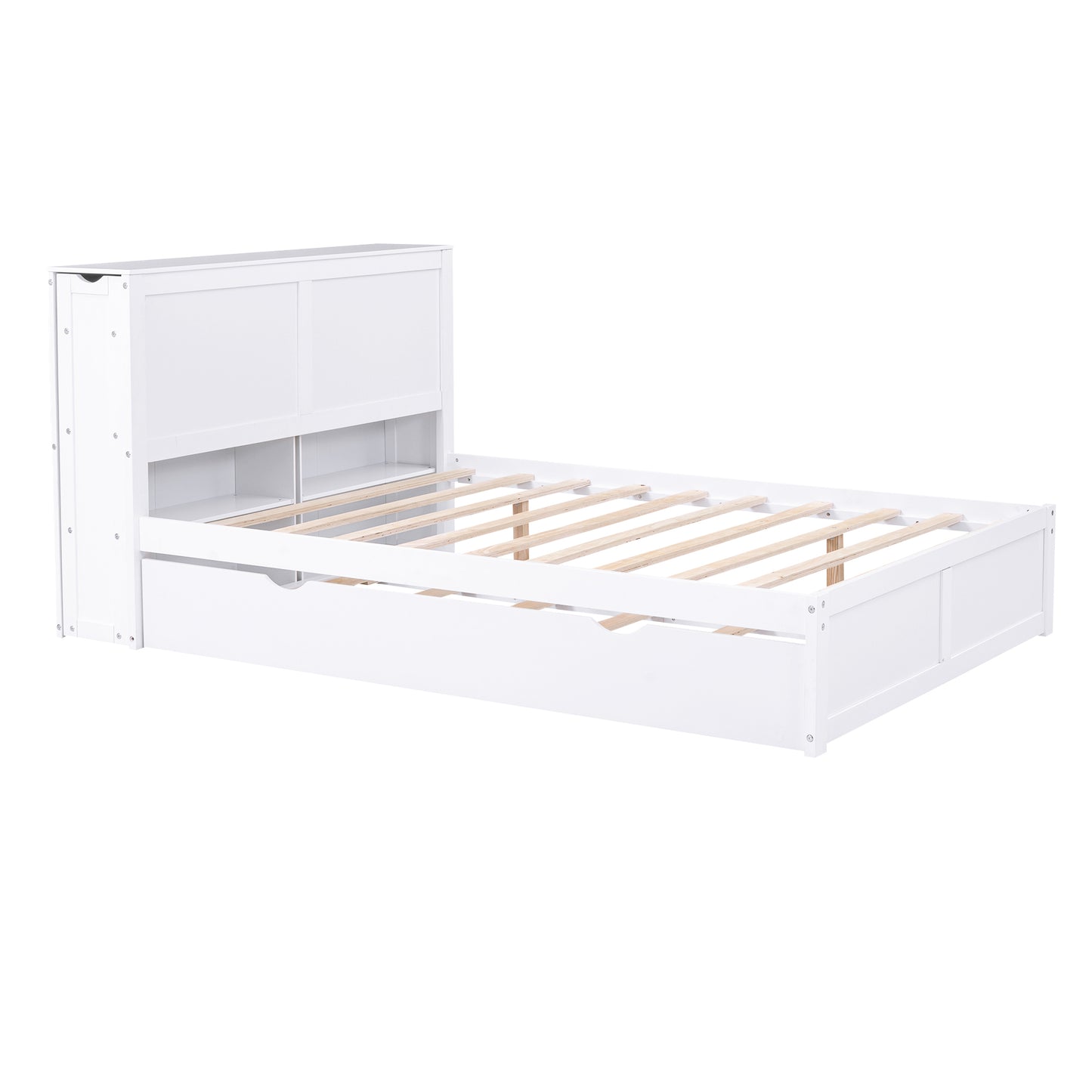 Full Size Storage Bed with Pull Out Shelves and Twin Trundle