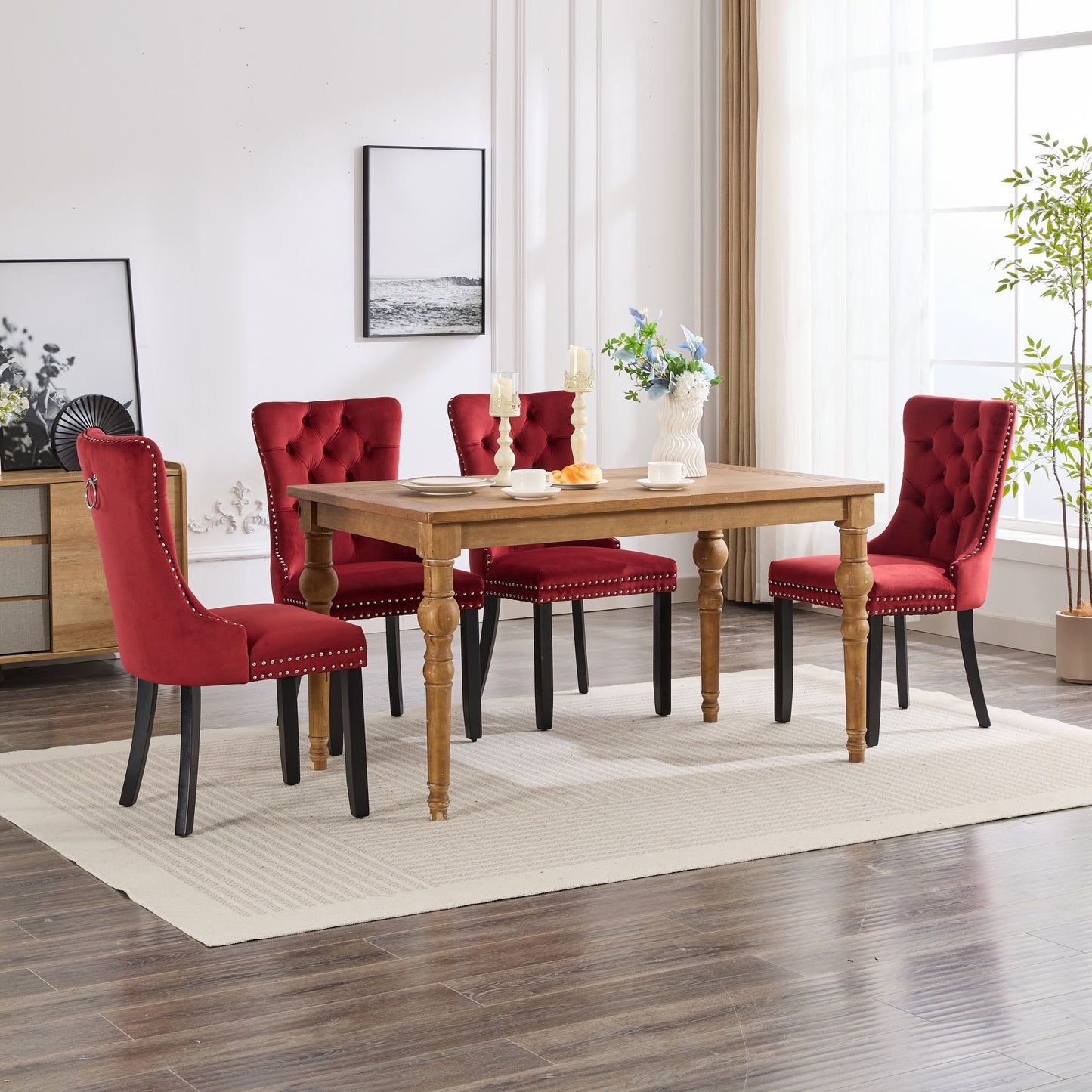 High-End Red Tufted Velvet Dining Chairs 2pc