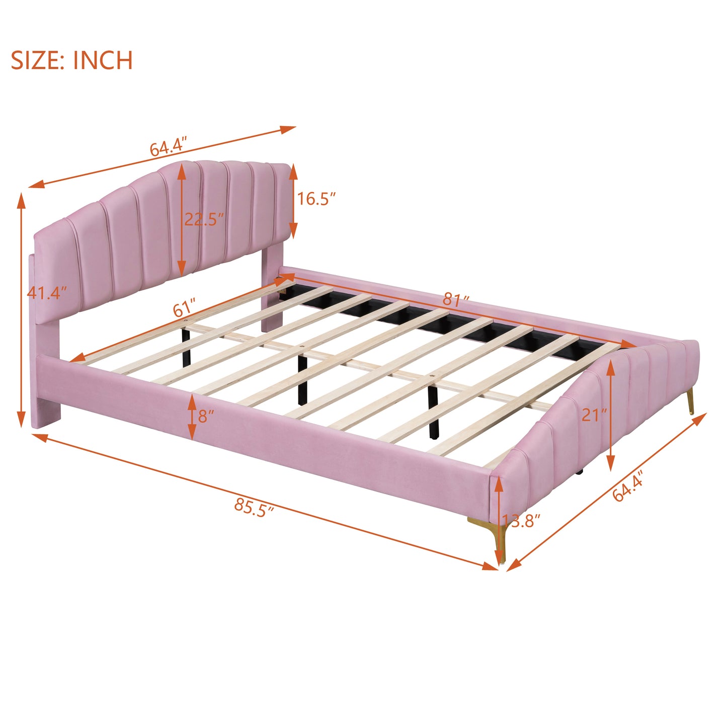 Queen Size Pink Velvet Platform Bed