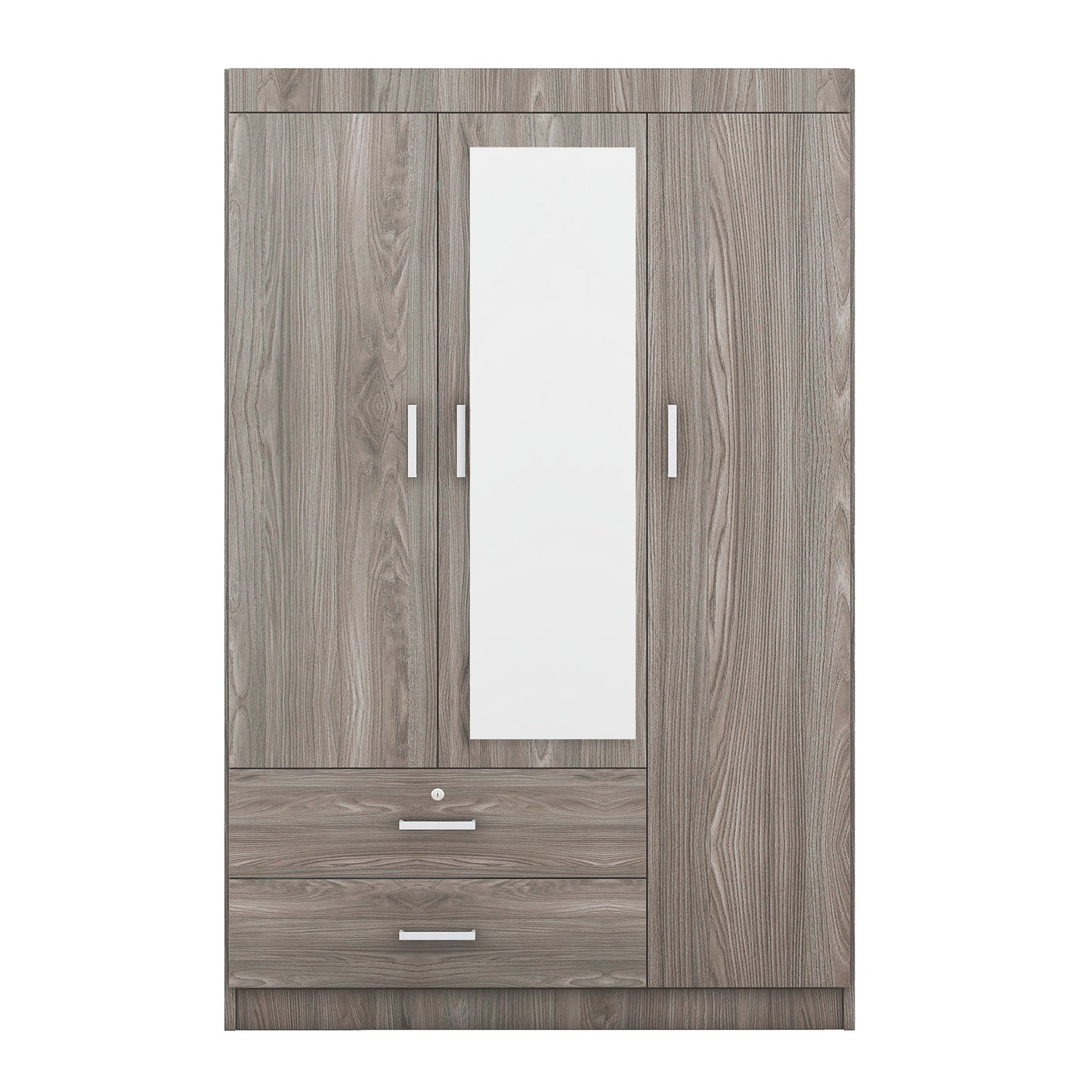 Gray 3-Door Mirrored Wardrobe