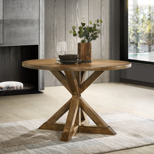 Round Cross-Buck Base Dining Table