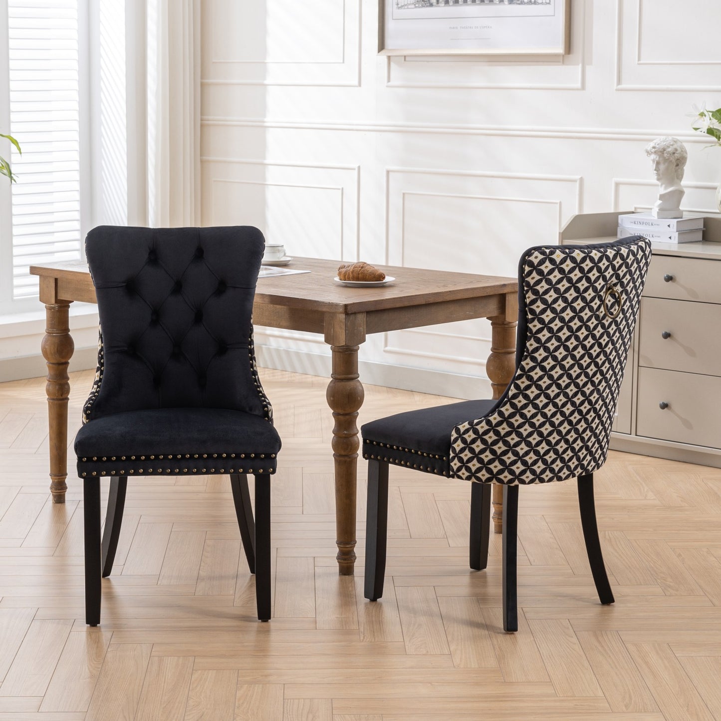 Unique Tufted Black Velvet Wingback Dining Chairs