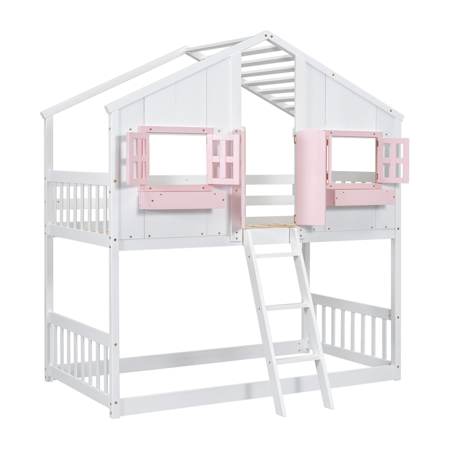 Sweet White and Pink Twin Play House Bunk Bed