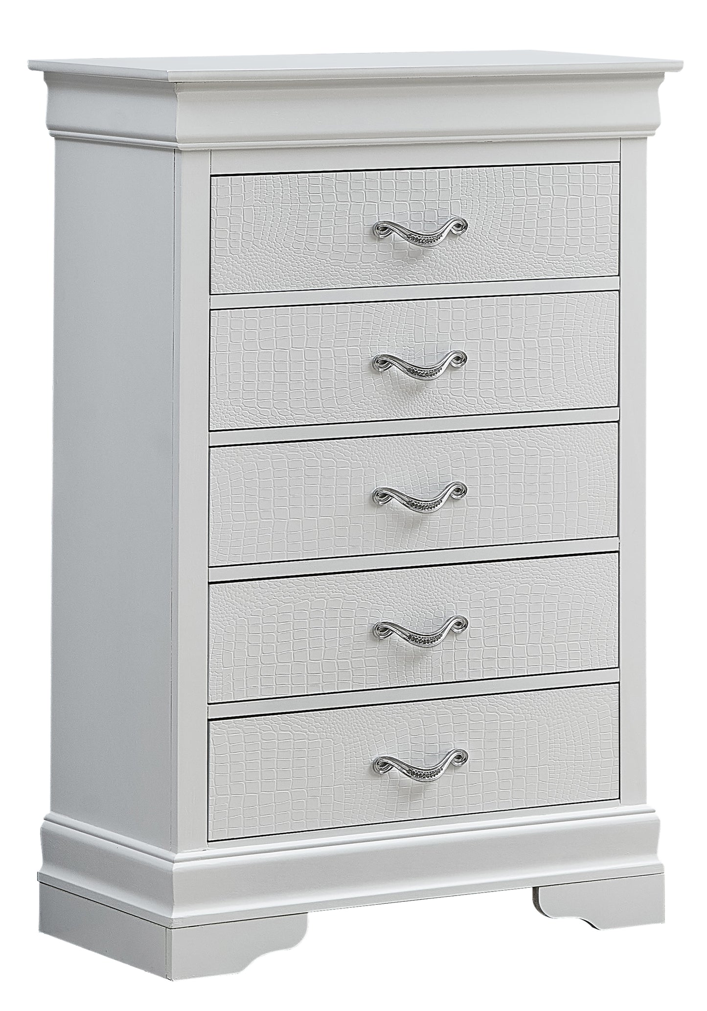 Lorana Silver Champagne Tall 5 Drawer Dresser