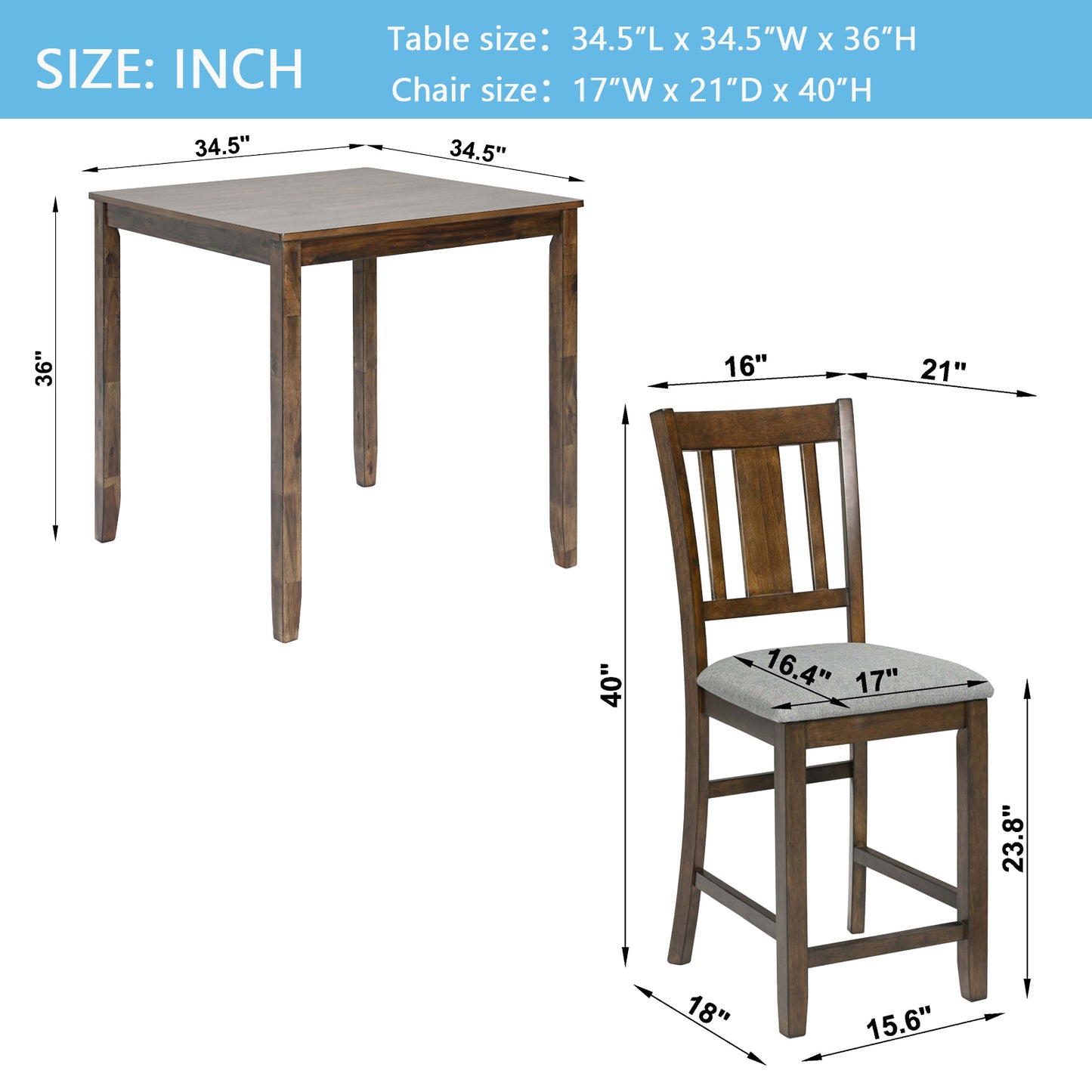 Walnut 5 Piece Counter High Dining Set