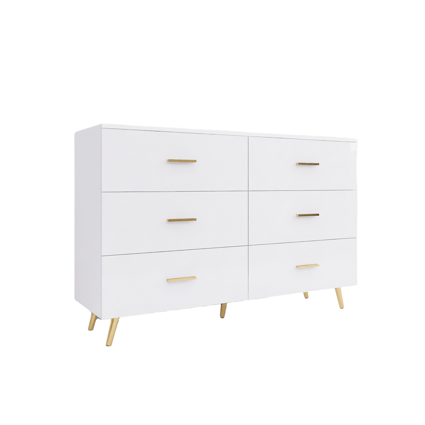 White Glossy 6 Drawer Dresser