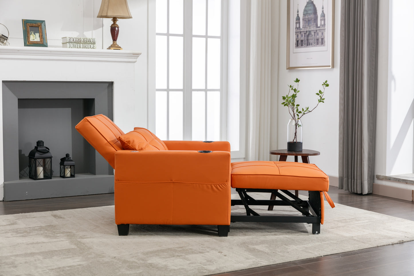 Orange Leather 3-in-1 Convertible Chair