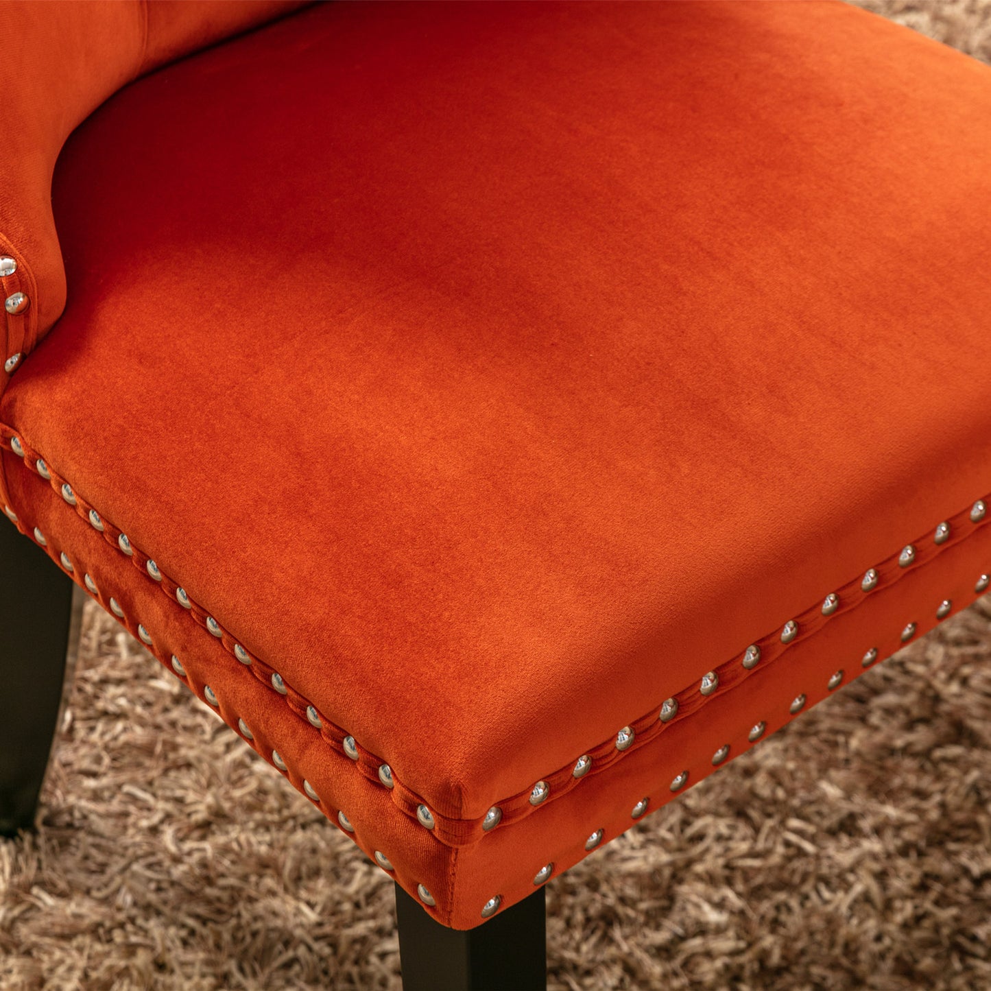 High-End Orange Button Tufted Velvet Dining Chairs 2-Pcs Set