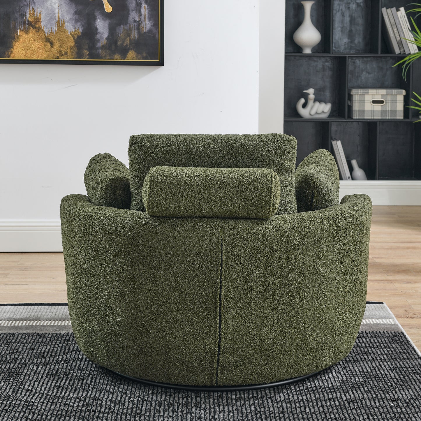 Oversized Round Green Swivel Chair with Wrap Around Storage Ottoman