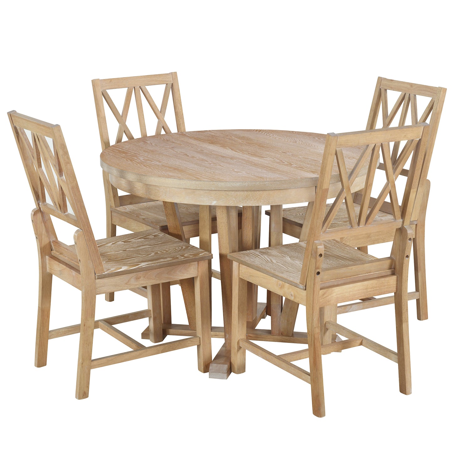 Rustic Natural Rubber Wood 5-Piece Extendable Dining Set