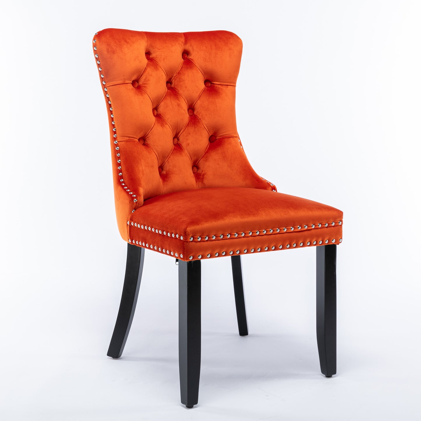 High-End Orange Button Tufted Velvet Dining Chairs 2-Pcs Set