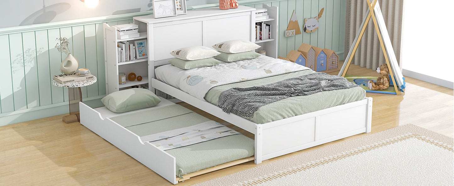 Full Size Storage Bed with Pull Out Shelves and Twin Trundle