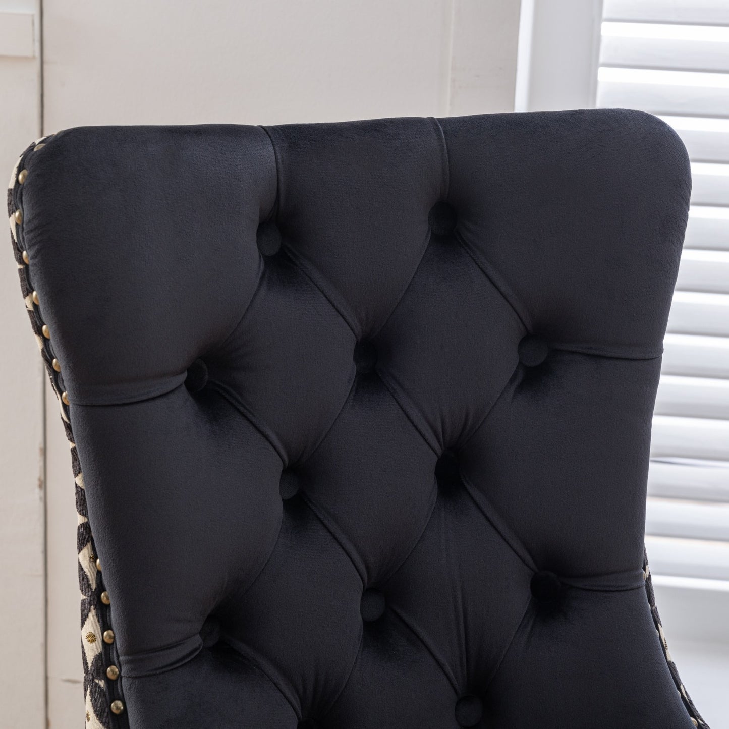 Unique Tufted Black Velvet Wingback Dining Chairs