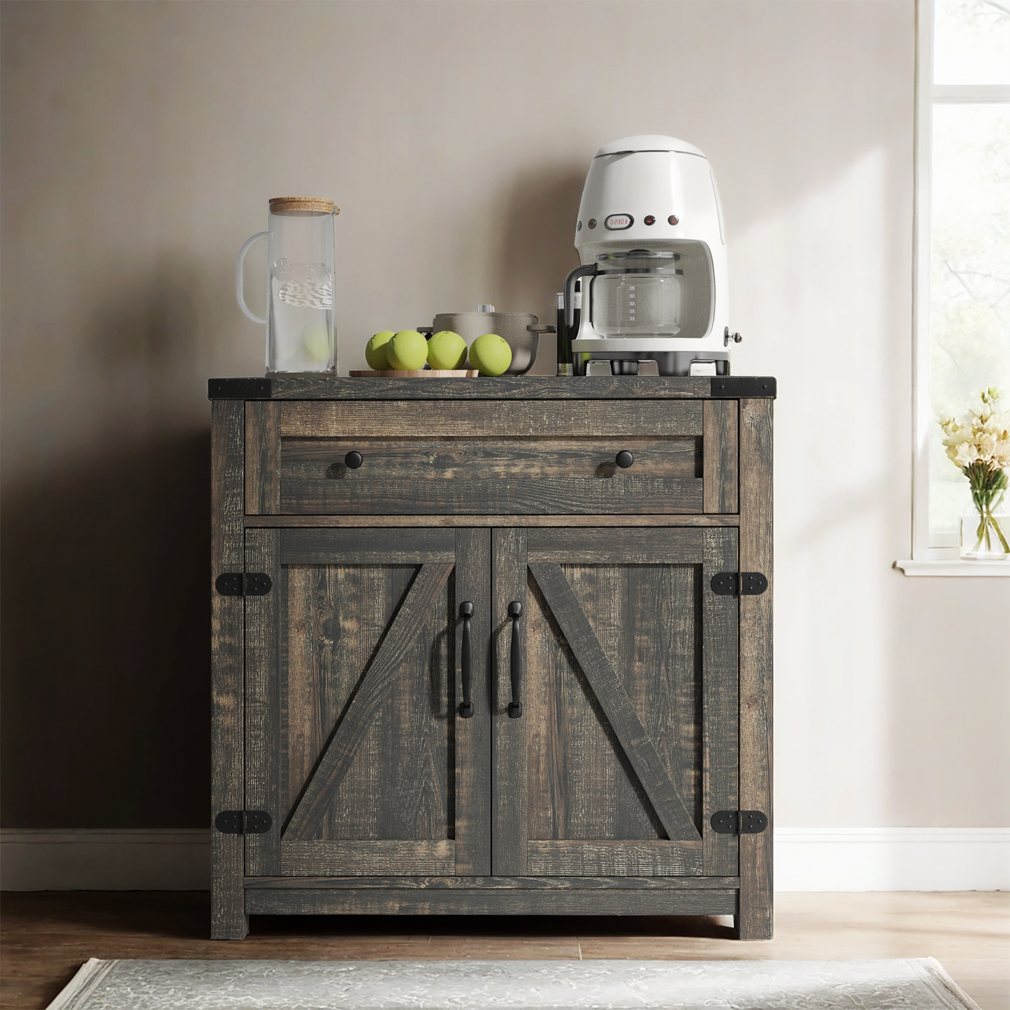 Rustic Farmhouse Double Barn Door Accent Cabinet