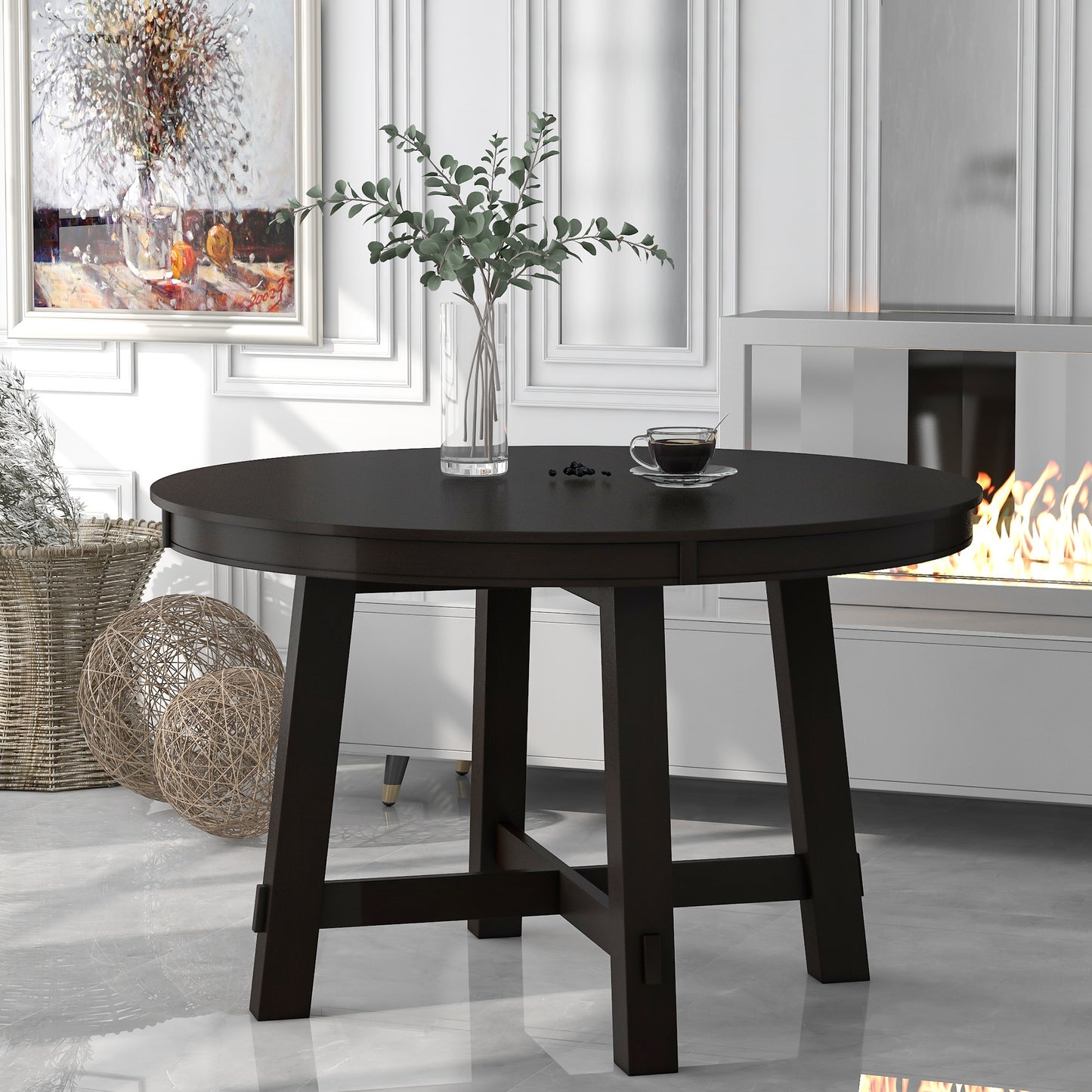 Espresso Round Extendable Dining Table