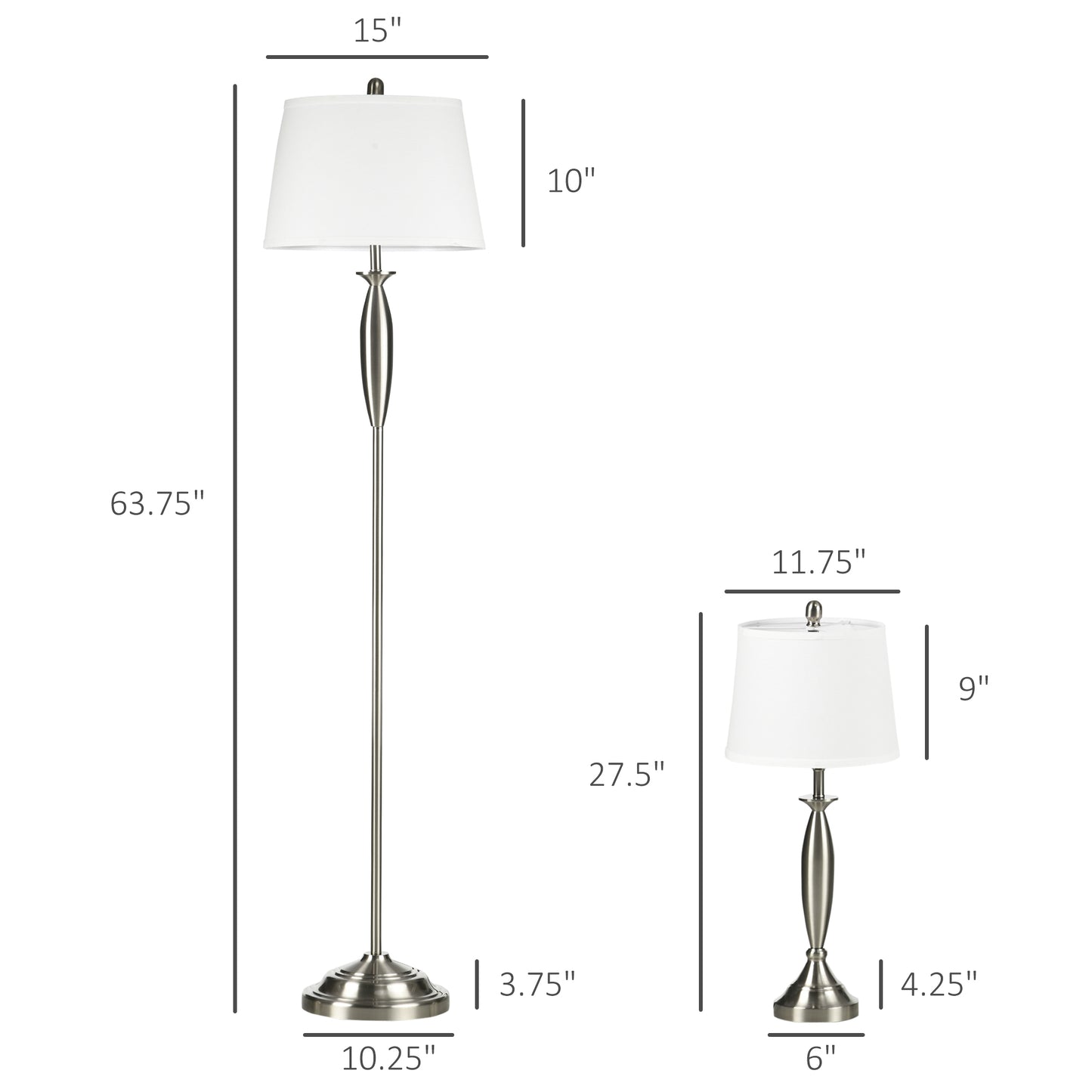 Silver 3 Piece Lamp Set