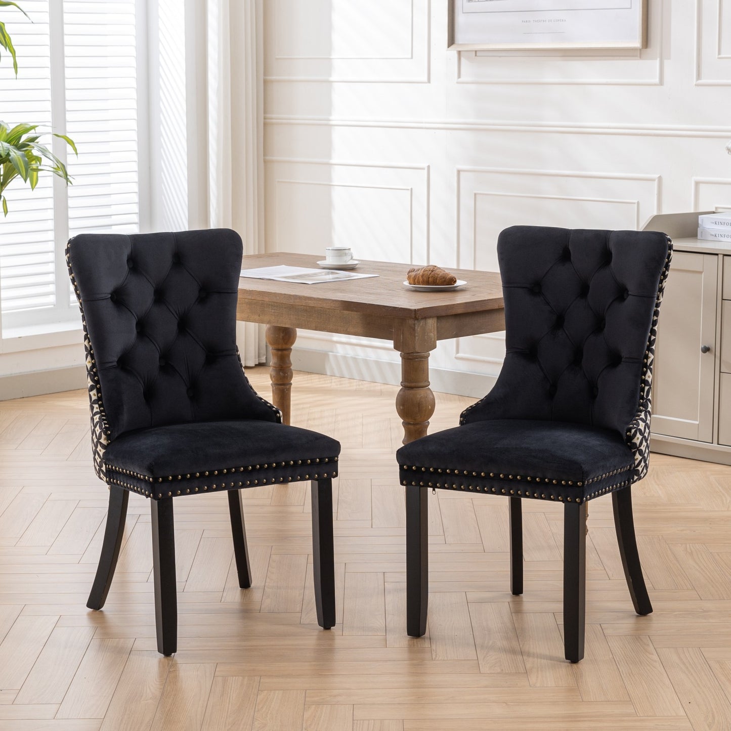 Unique Tufted Black Velvet Wingback Dining Chairs