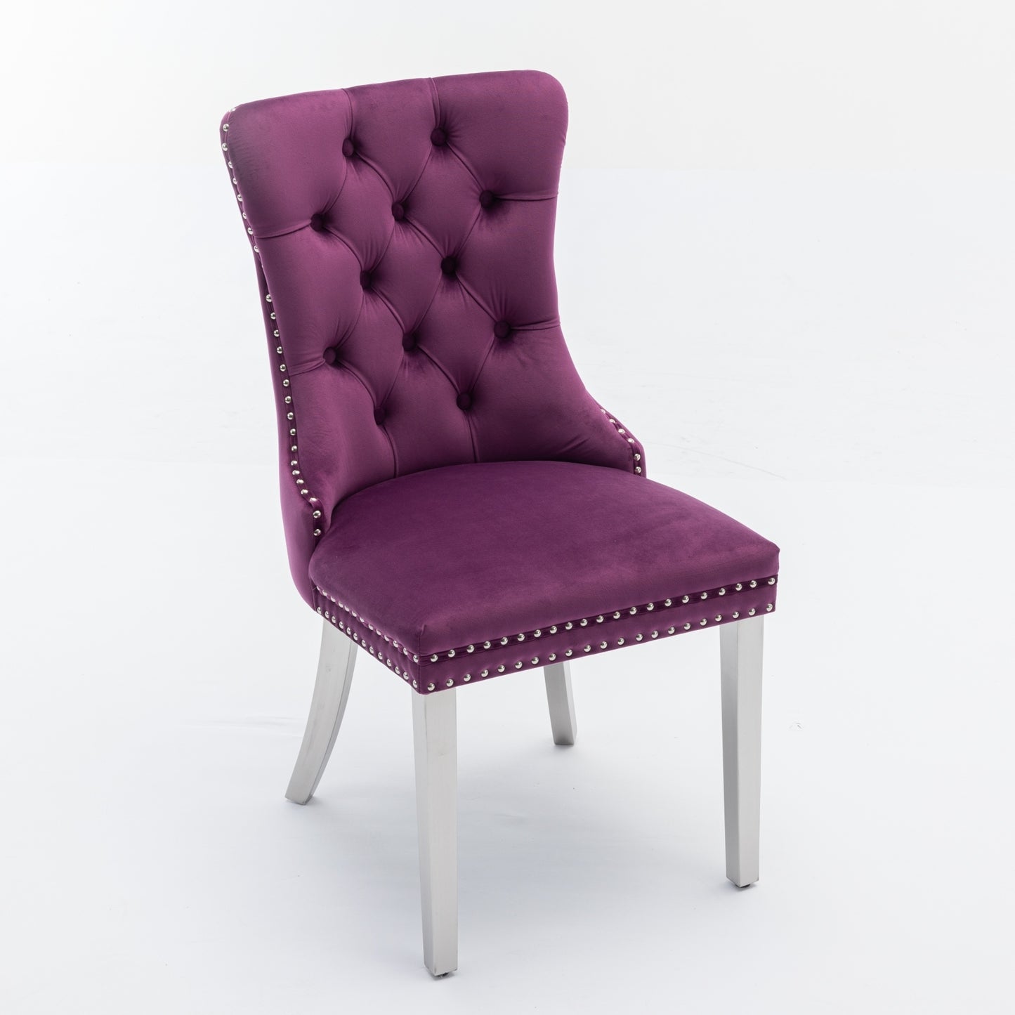 Purple High-End Button Tufted Velvet Dining Chair with Chrome Legs Set of 2