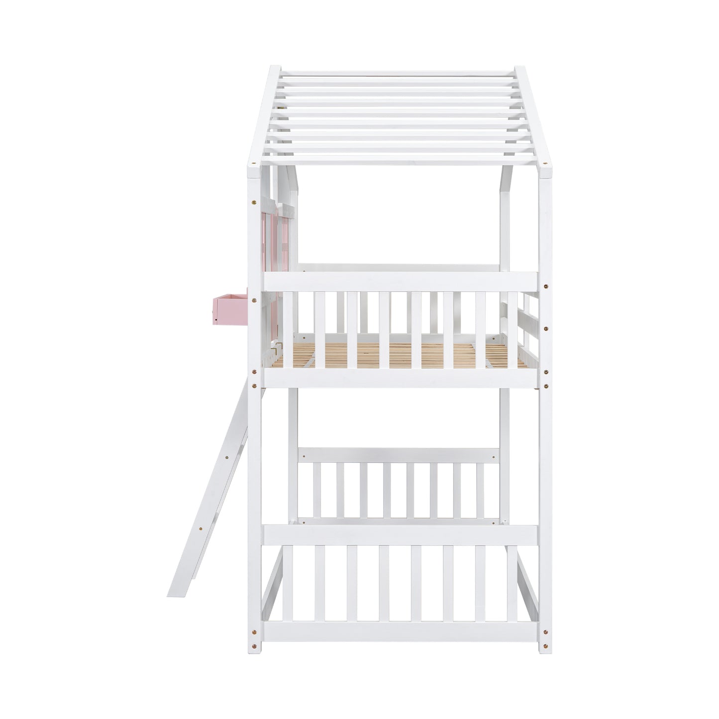 Sweet White and Pink Twin Play House Bunk Bed