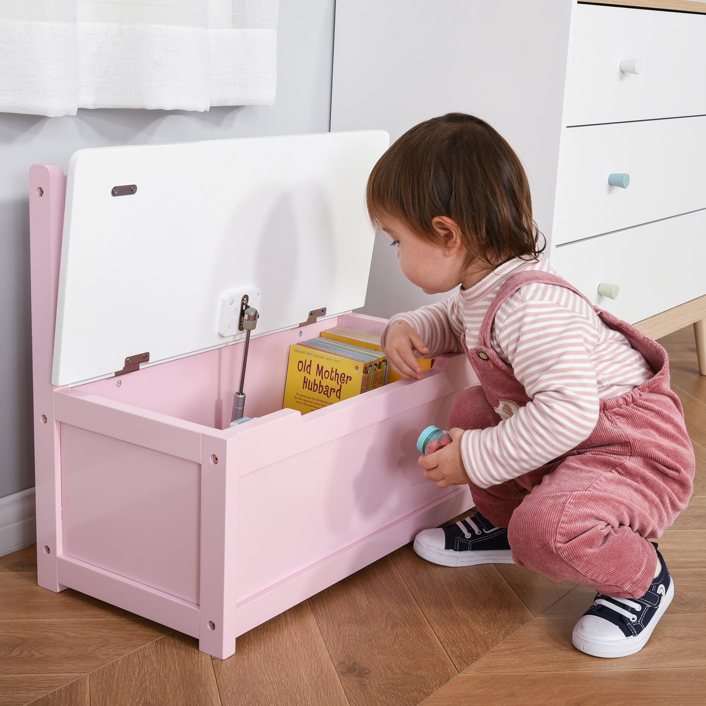 Pink Toddler Toy Box Storage Bench