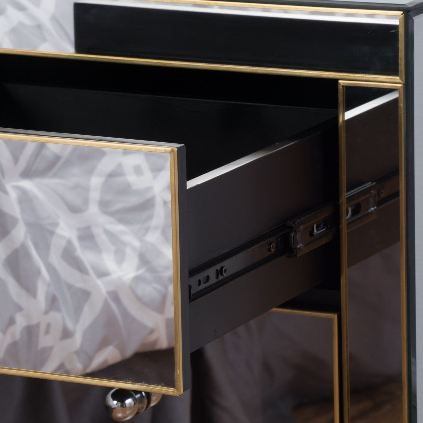 Elegant Mirrored Gold Edge with 3 Drawer Night Stand