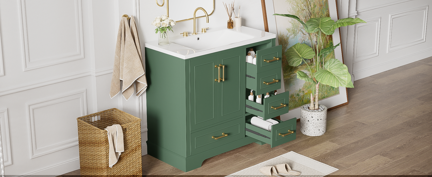 Green Bathroom Vanity with Resin Sink Set