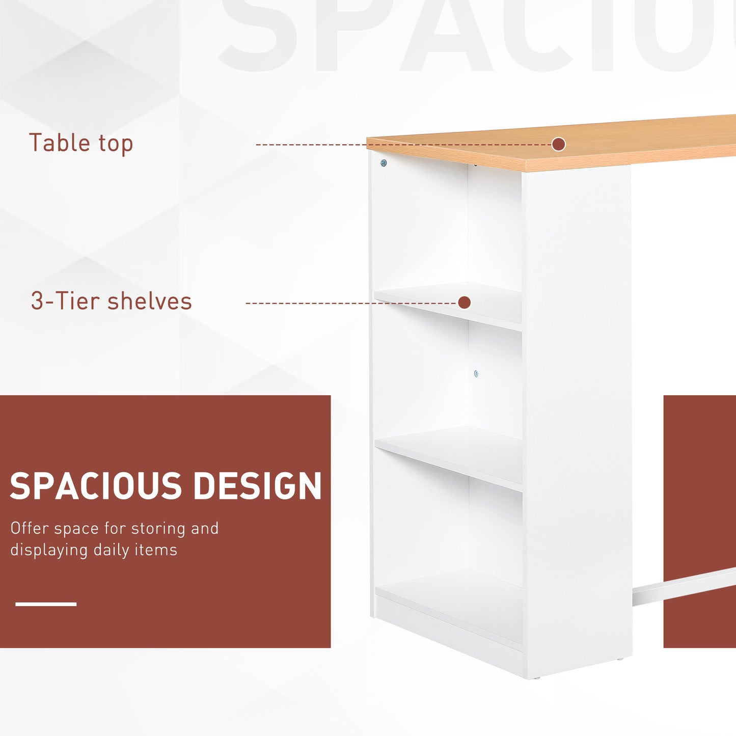 White Counter Height Dining Table with 3 Storage Shelves