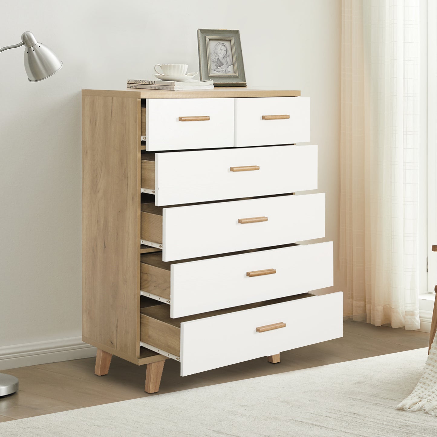 Tall White & Brown Dresser