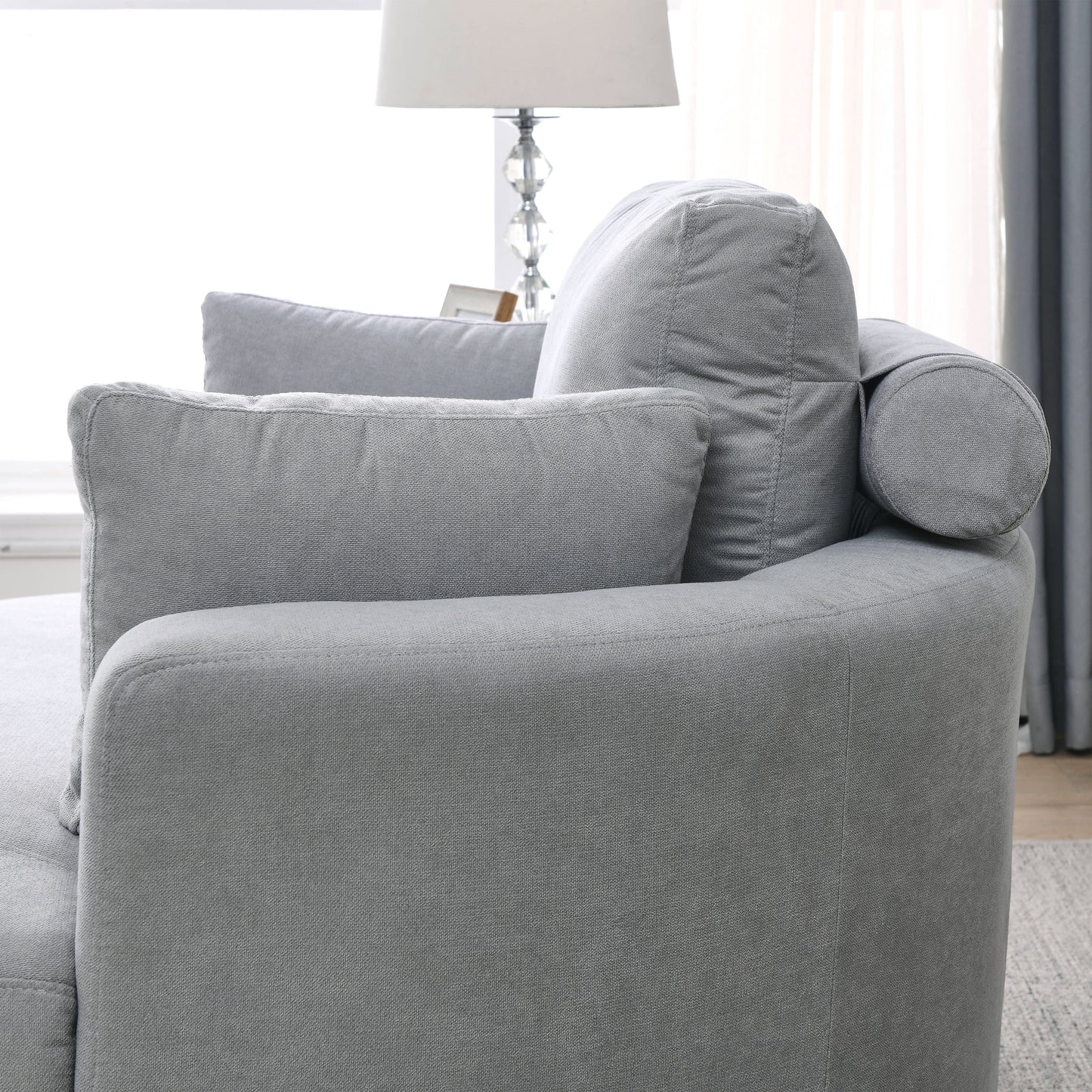 Grey Linen Swivel Accent Barrel Chair with Storage Ottoman