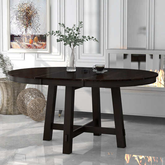 Espresso Round Extendable Dining Table