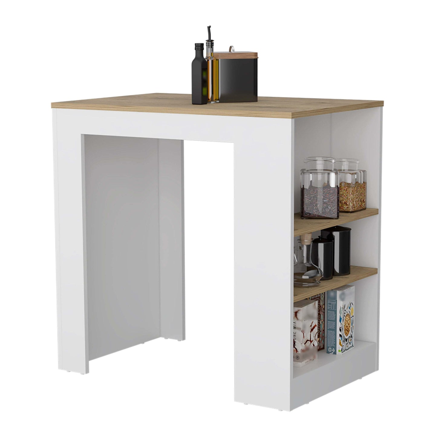 White Kitchen Bar with 3-Side Shelves