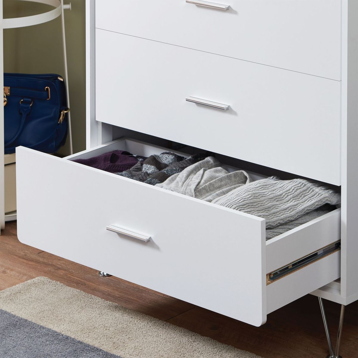 White Deoss 5 Drawer Tall Chest