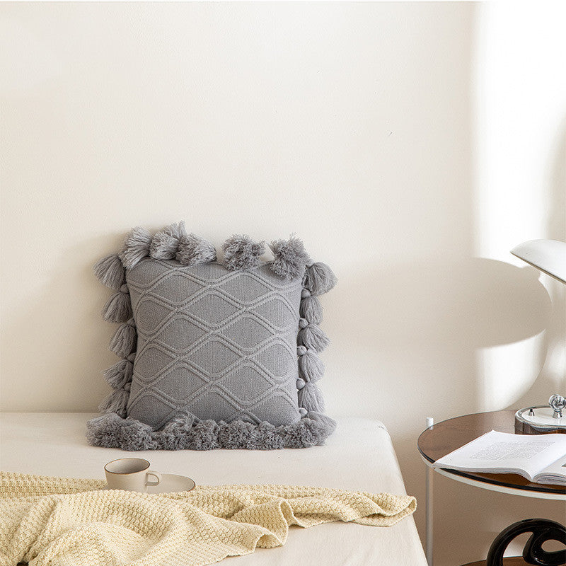 Tassel Knitted Throw Pillow.