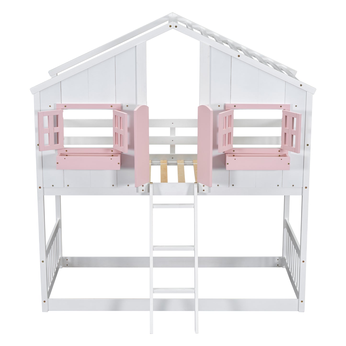 Sweet White and Pink Twin Play House Bunk Bed