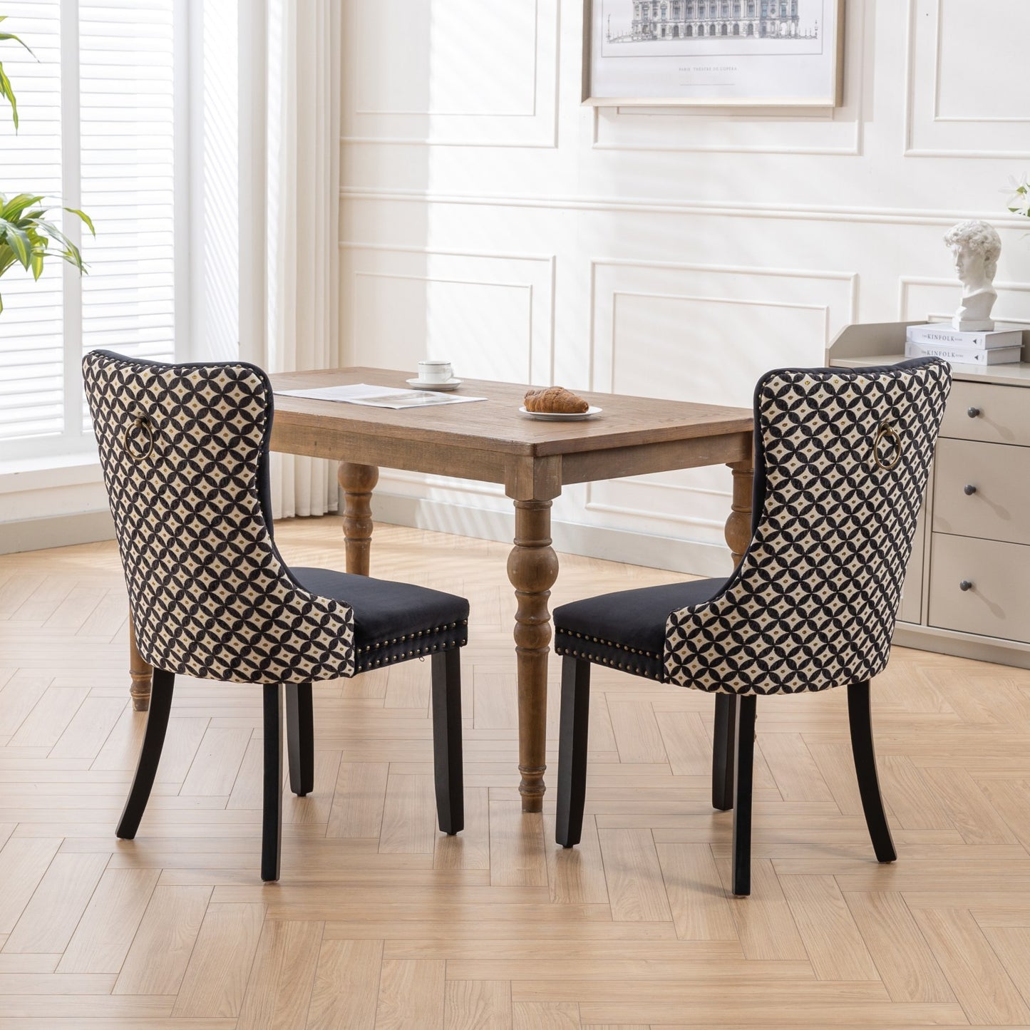 Unique Tufted Black Velvet Wingback Dining Chairs