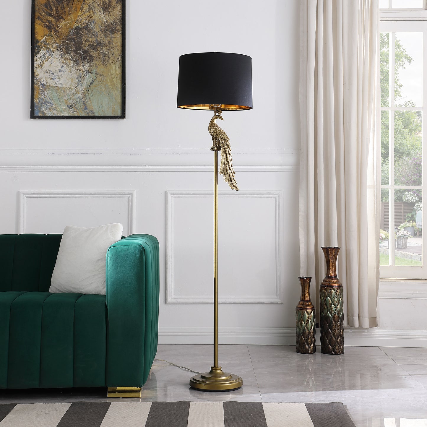 Golden Peacock On A Pedestal Polyresin Floor Lamp