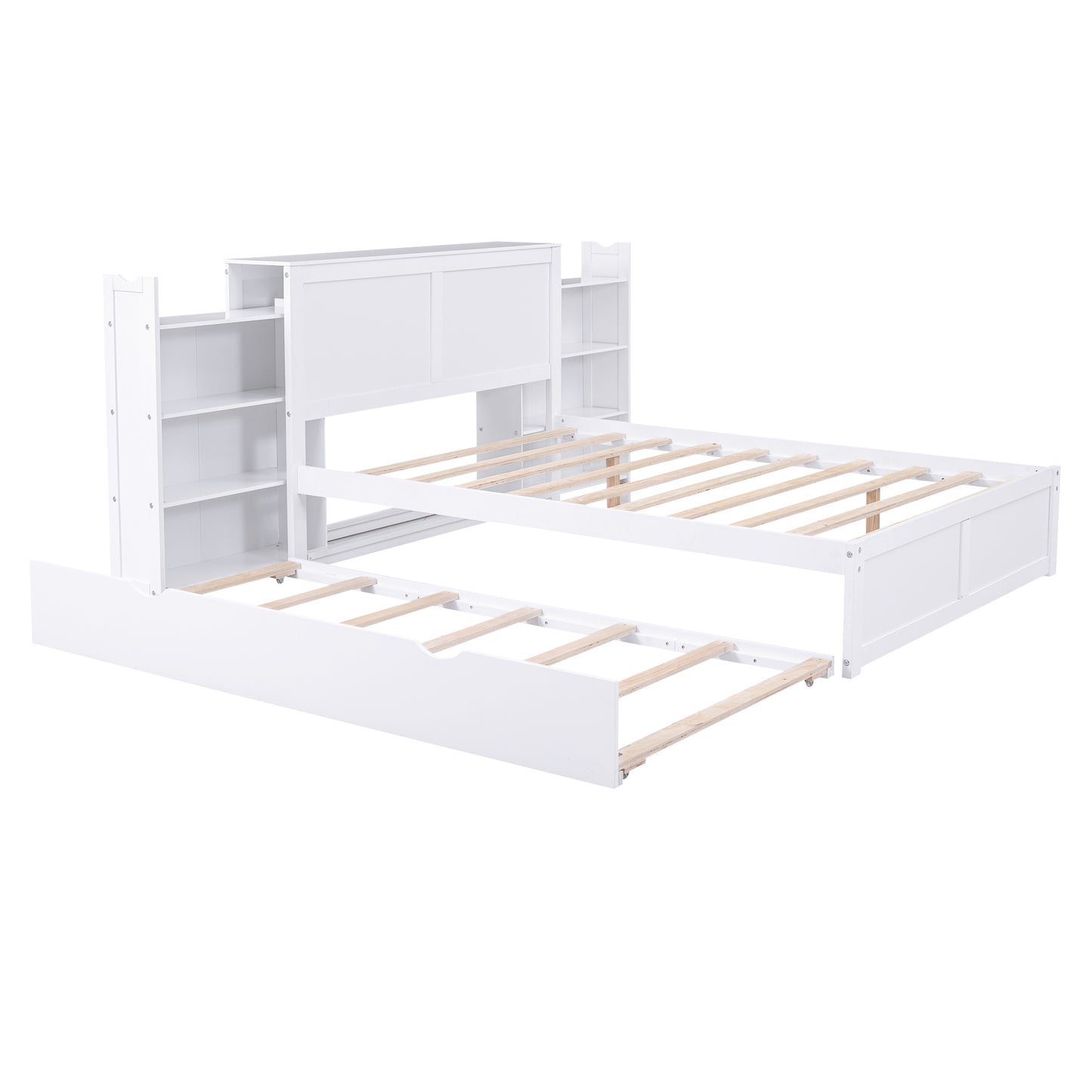 Full Size Storage Bed with Pull Out Shelves and Twin Trundle