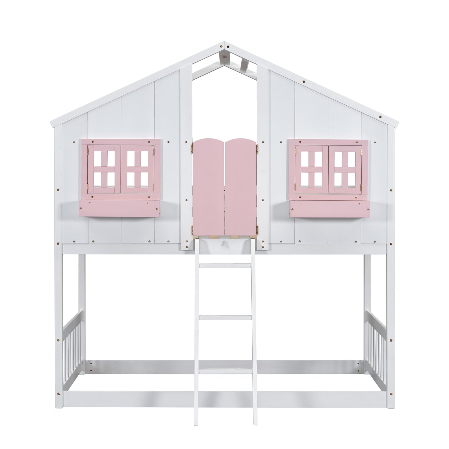 Sweet White and Pink Twin Play House Bunk Bed