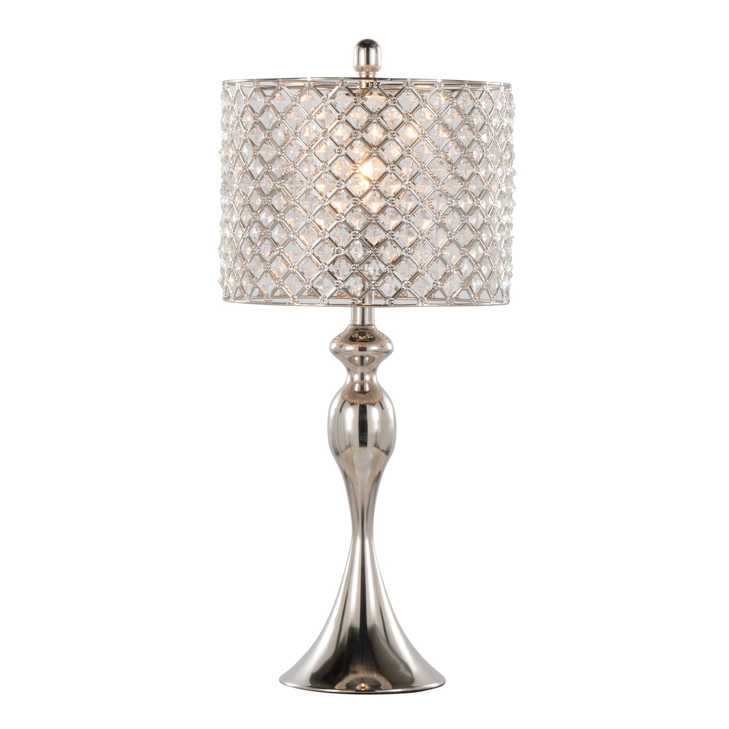 Polished Nickel with Crystal and Silver Shade Table Lamp Set of 2