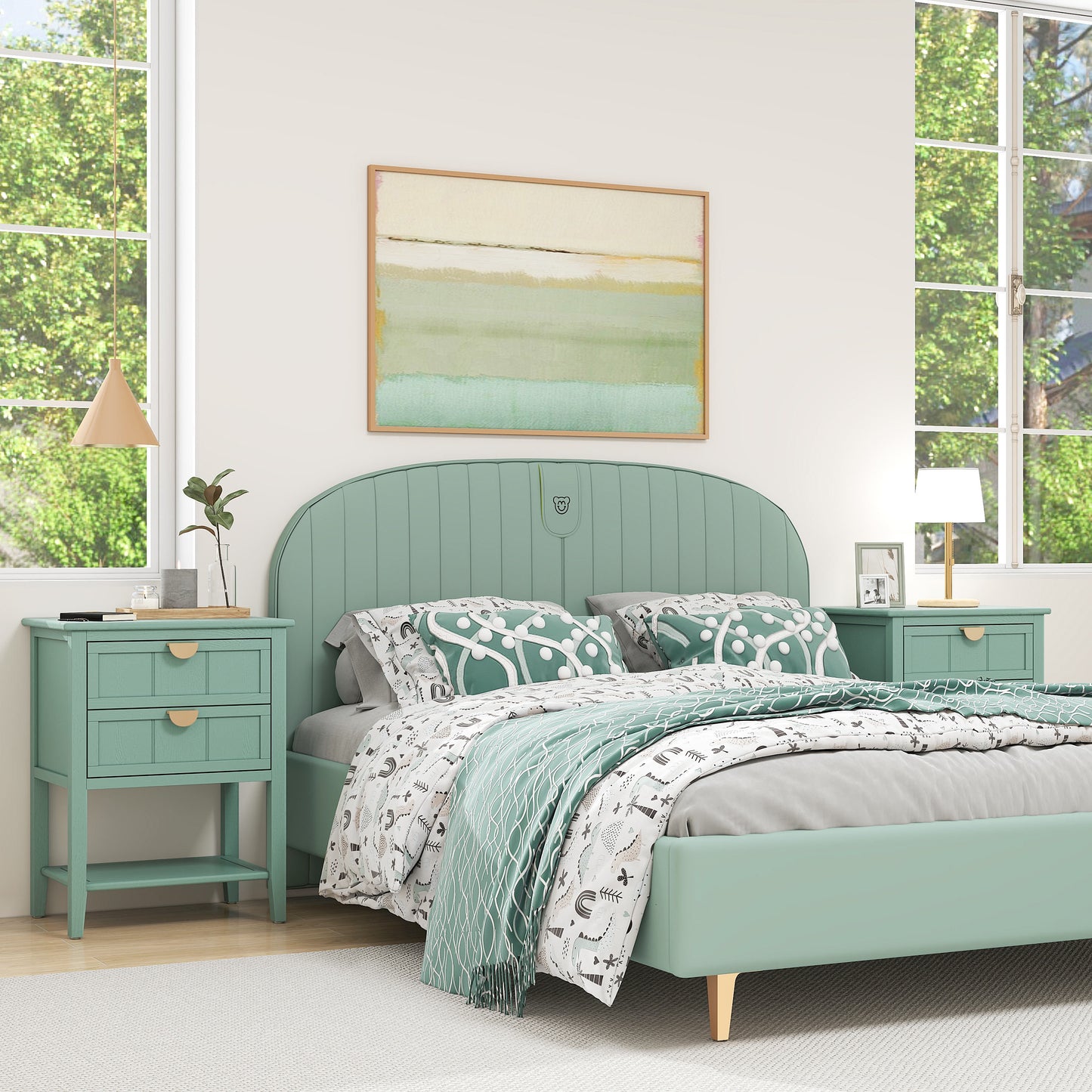 Sturdy 2 Drawer Mint Green Bed Stand